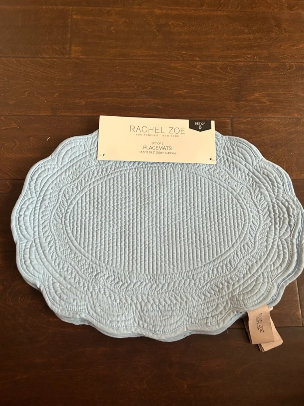 Rachel Zoe Set Of 6 Scalloped Edged  Quilted Placemats New Blue Oval